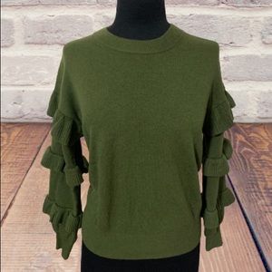 J. Crew ruffle sleeve wool blend sweater green xxs